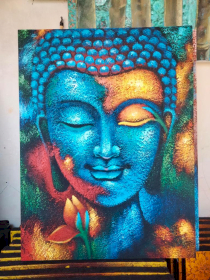 Pintura de Buda - Flor azul y dorada