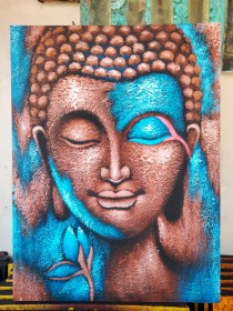 Pintura de Buda - Flor Bronce y Azul