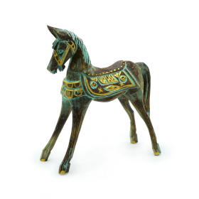 Caballo mediano dorado y turquesa 25 cm