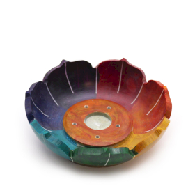 Porta-incienso Flor de Loto de Esteatita 10x3cm - Colores de los Chakras