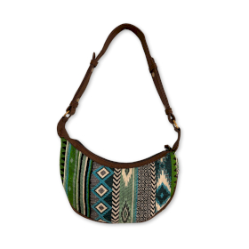 Bolso Hobo de Jacquard - Verdes Atrevidos (correa marrón)