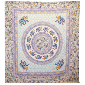 Tapiz / Colgante - Mandala Elefante - Turquesa/Azul sobre Crema