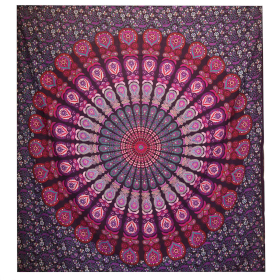 Colcha Doble de Algodón + Colgante de Pared - Pavo Real Mandala - Morado