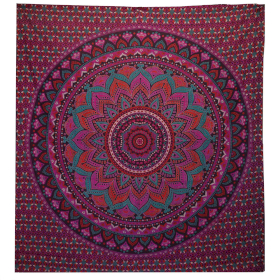 Colcha Doble de Algodón + Colgante de Pared - Mandala Clásico - Morado