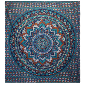 Colcha Doble de Algodón + Colgante de Pared - Mandala Clásico - Turquesa