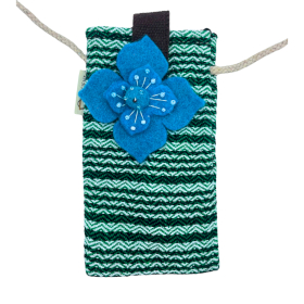 Bolso Porta Teléfono con Rayas Verdes - Decorado con flores