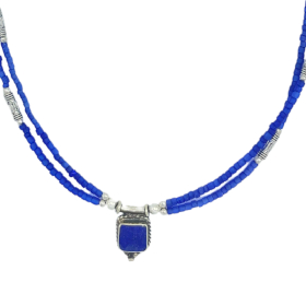 Collar nepalí extrafino de dos líneas - Colgante de ónix azul y lapislázuli