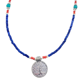 Collar nepalí de gemas extrafinas - ónix azul y árbol de la vida