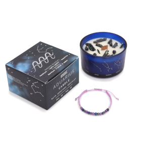 Vela de cristal del zodiaco con pulsera de piedras preciosas - Aquarious