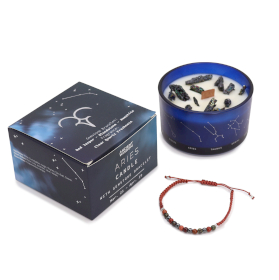 Vela de Cristal del Zodiaco con Pulsera de Piedras Preciosas - Aries