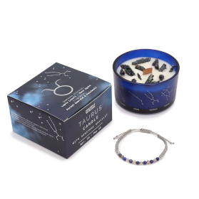 Vela de Cristal del Zodiaco con Pulsera de Piedras Preciosas - Tauro